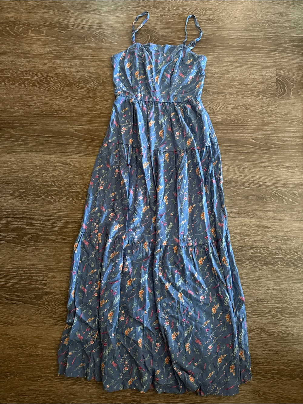 Blue Floral Maxi Sundress with Adjustable Spaghetti Straps